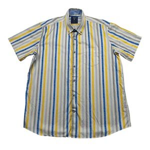 Armas Royal Club Mens XL Short Sleeve Button Down Shirt Yellow Blue Striped